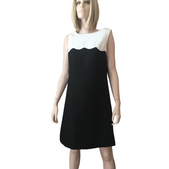 Tahari A. Levine Dress Sleeveless Boat Neck Scalloped Yoke Colour Block Shift - Picture 13 of 15